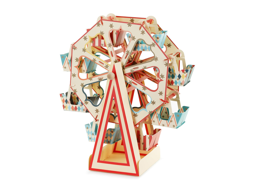 PartyDeco Aufsteller Riesenrad 48x50cm - drehbarer Snackständer mit 8 Kabinen - Karussell Dekostände