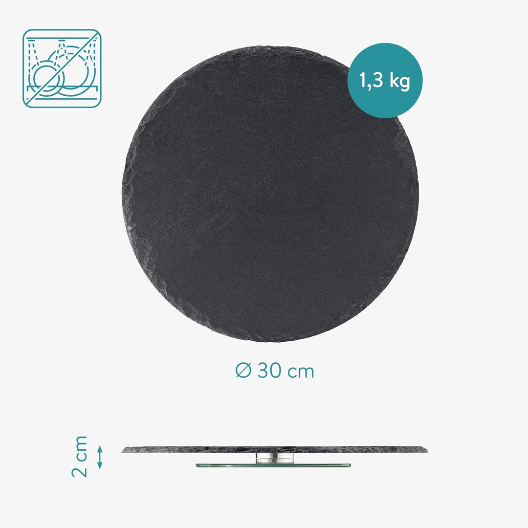 Navaris Drehteller aus Schiefer Ø 30 cm - drehbare Schieferplatte rund - Organizer Teller Karussell