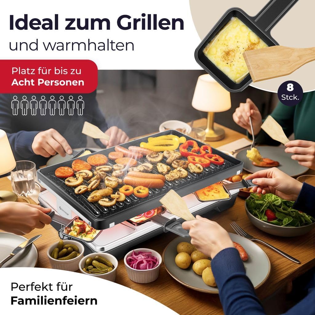 KESSER® Raclette-Grill mit Naturgrillstein, Grillplatte Tischgrill für 8 Personen, Elektrogrill Racl
