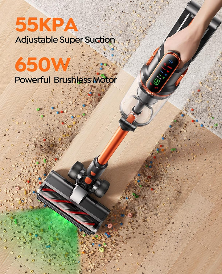 Fieety Akku Staubsauger,600W/50kPa/65Min Staubsauger Kabellos mit Wandmontierte Ladestation, Aromath