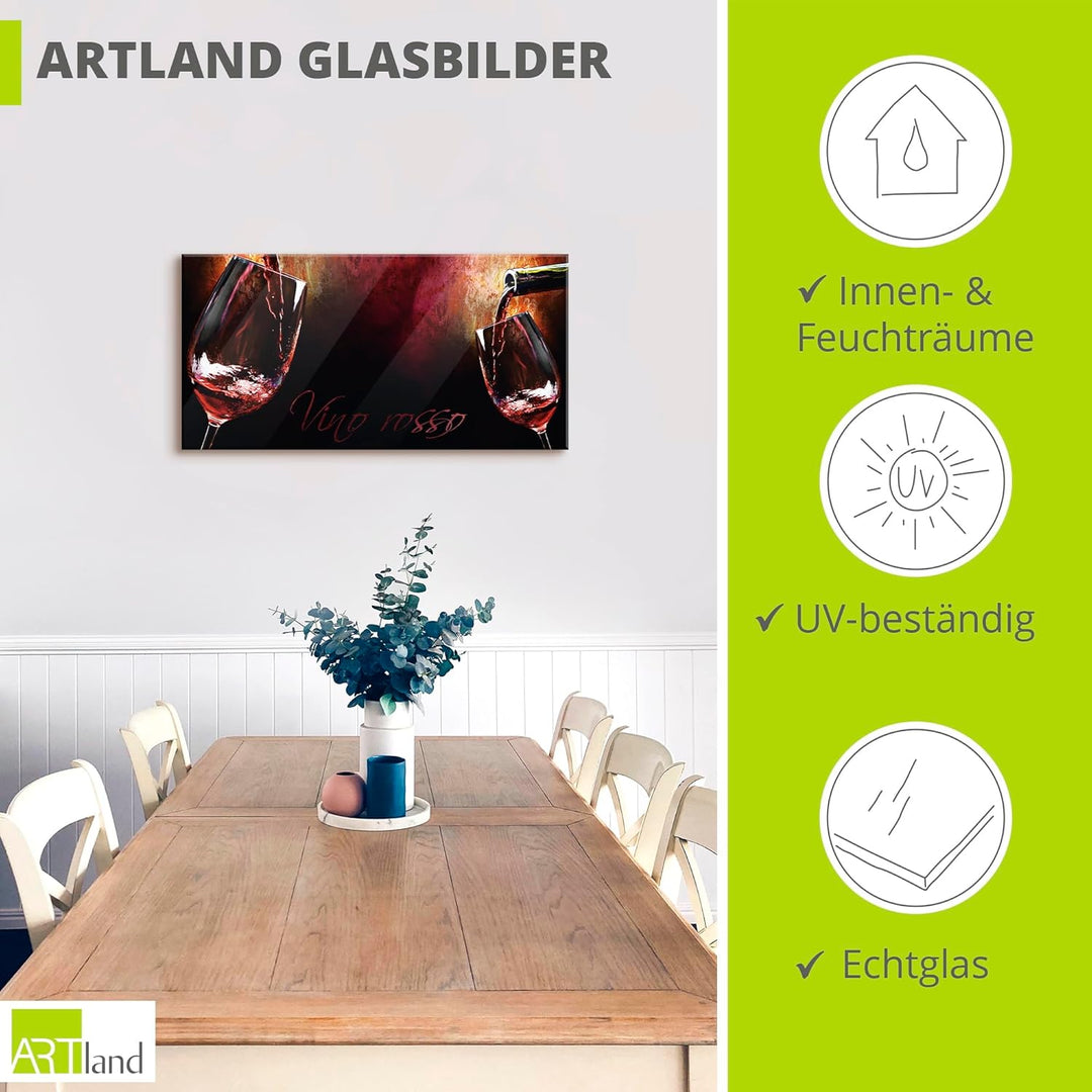 ARTland Glasbilder Wandbild Glas Bild einteilig 60x30 cm Querformat Rotwein Lounge Bar Restaurant It