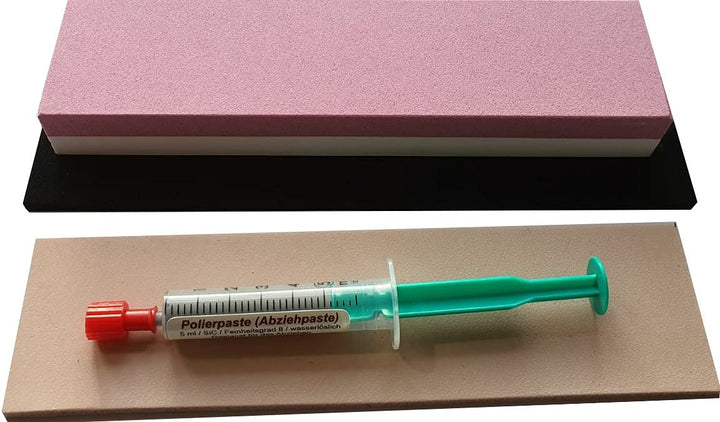 Schärf-Set für Messer/Korund Abziehstein + Leder + Feinschleifpaste