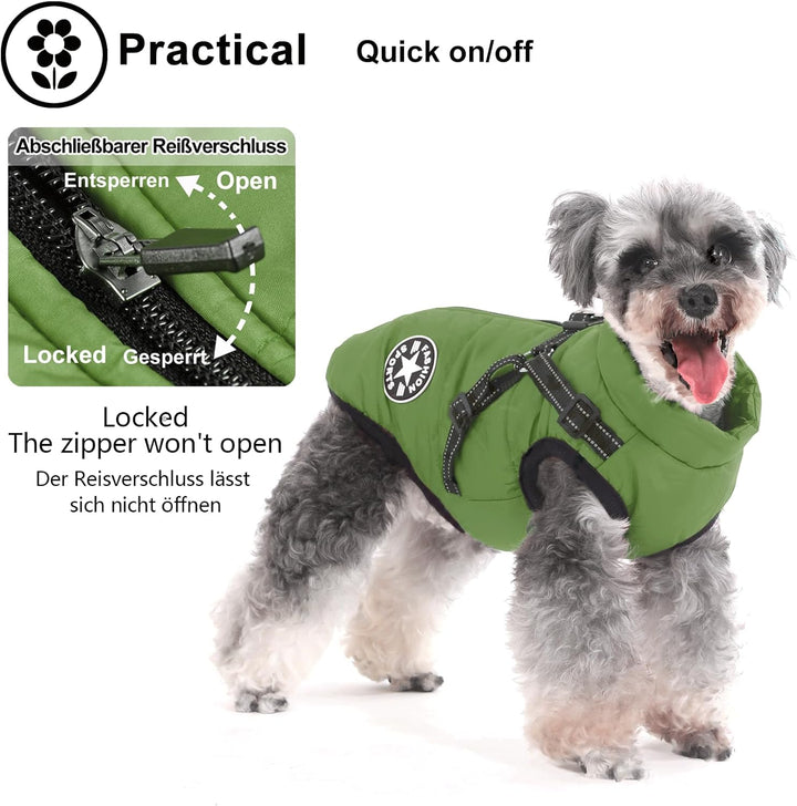 Wintermantel mit Geschirr für Hunde, wasserdichte Jacke für kleine mittelgrosse und grosse Hunde, re