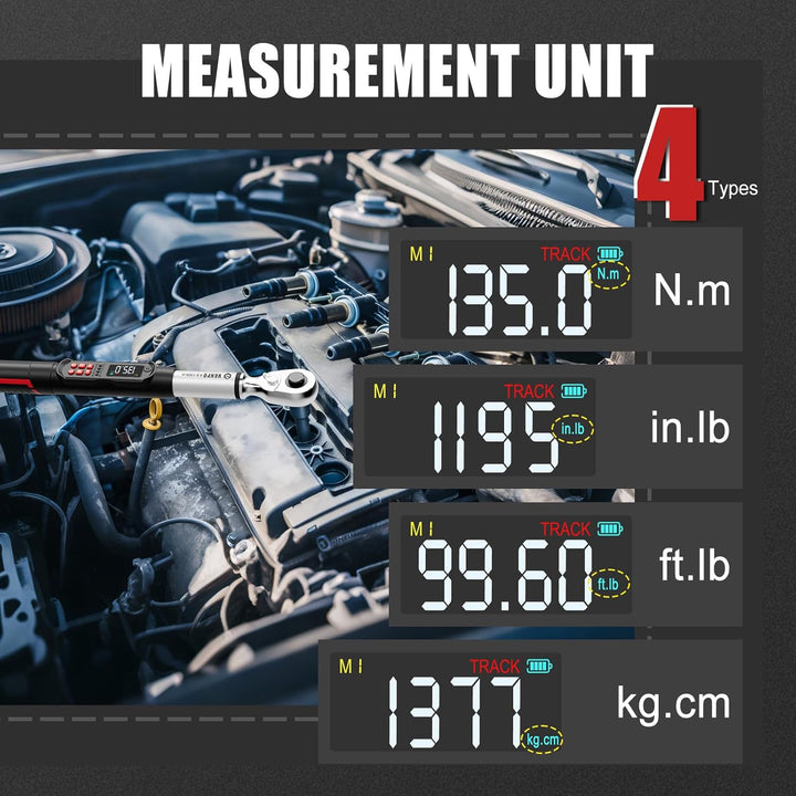 VANPO Digitaler Drehmomentschlüssel 3/8 Zoll, 2–135 Nm, ±2% Genauigkeit, Elektronischer Drehmomentsc