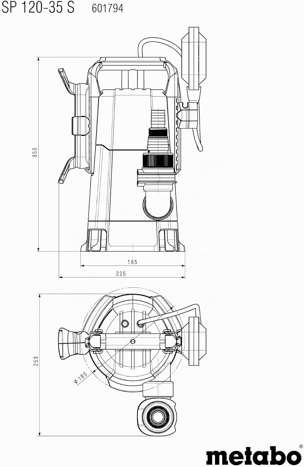 metabo Schmutzwasser‑Tauchpumpe SP 120‑35 S - 410 W, 12.000 l/h, 4.5 m Förderhöhe, bis 35 mm Korngrö
