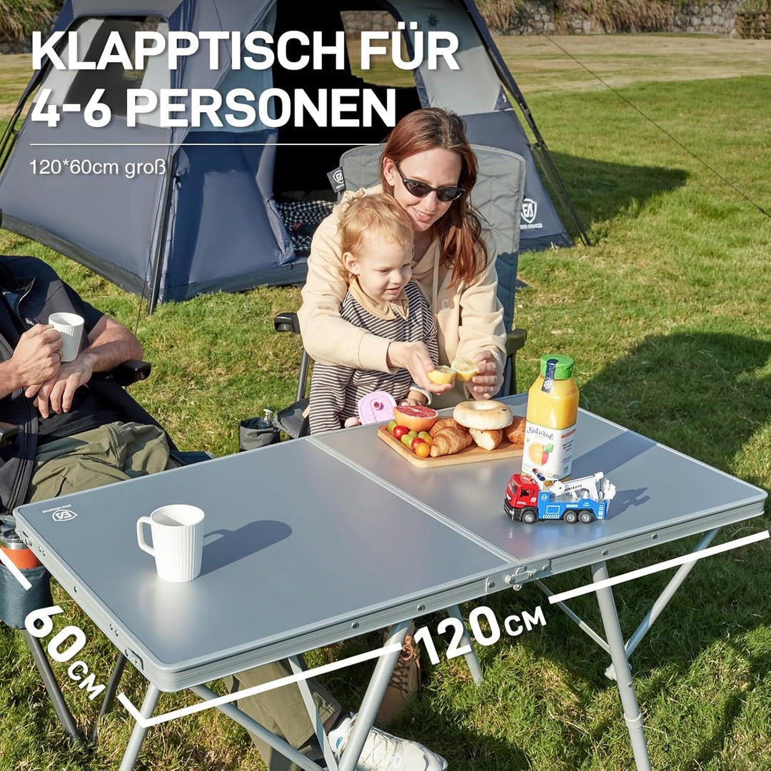EVER ADVANCED Campingtisch faltbar 120x60cm Klapptisch XL für 4-6 Personen Falttisch bis 60kg Stabil