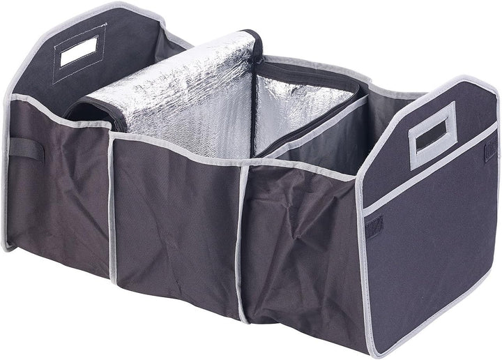 Lescars Kofferraumboxen: 2er-Set 2in1-Kofferraum-Organizer mit 3 Fächern & Kühltasche, faltbar (Car