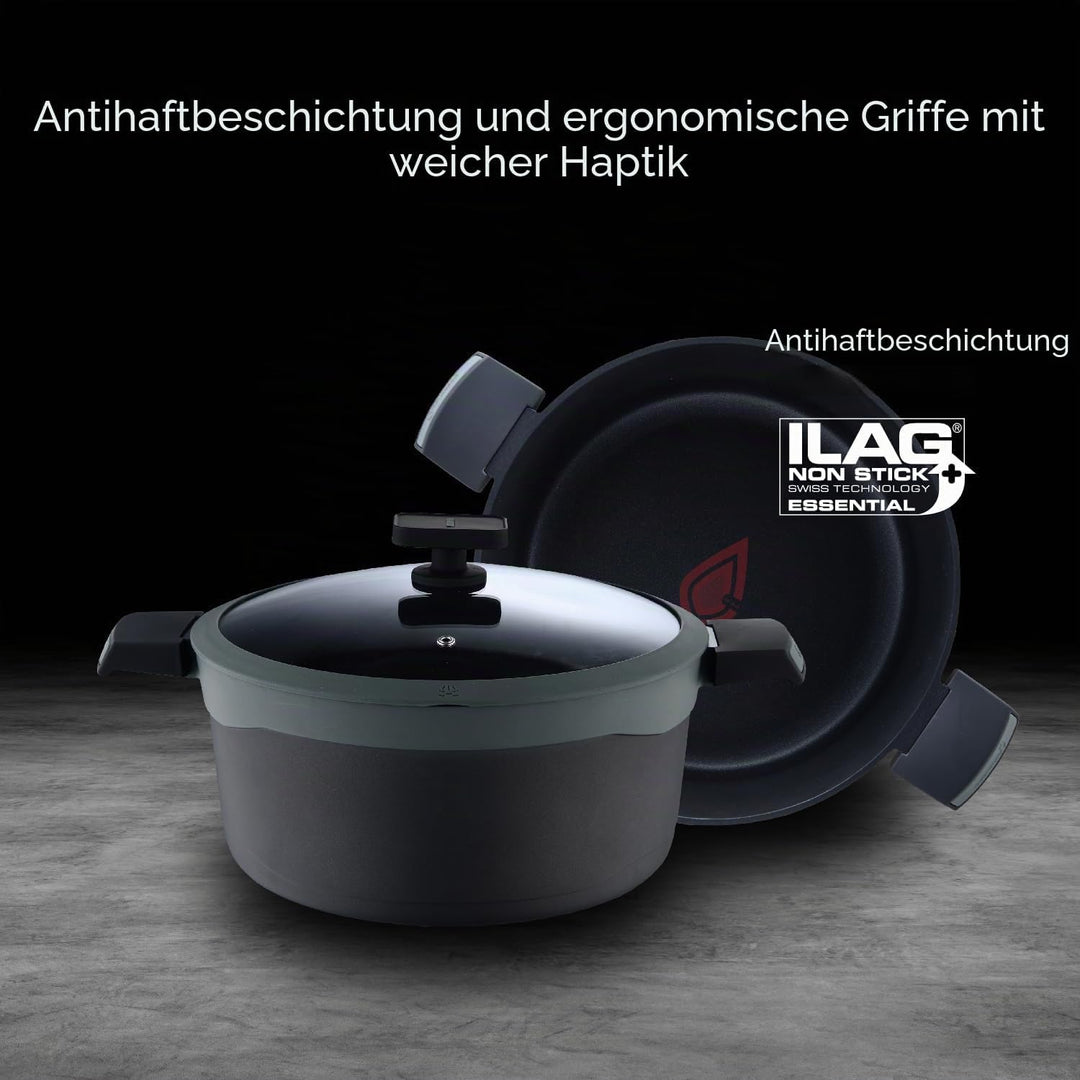 MasterPRO Gastro Reeco | 24 cm und 12 cm Höhe Stieltopf mit Deckel | Heatdot | Recycelter Aluminiumg
