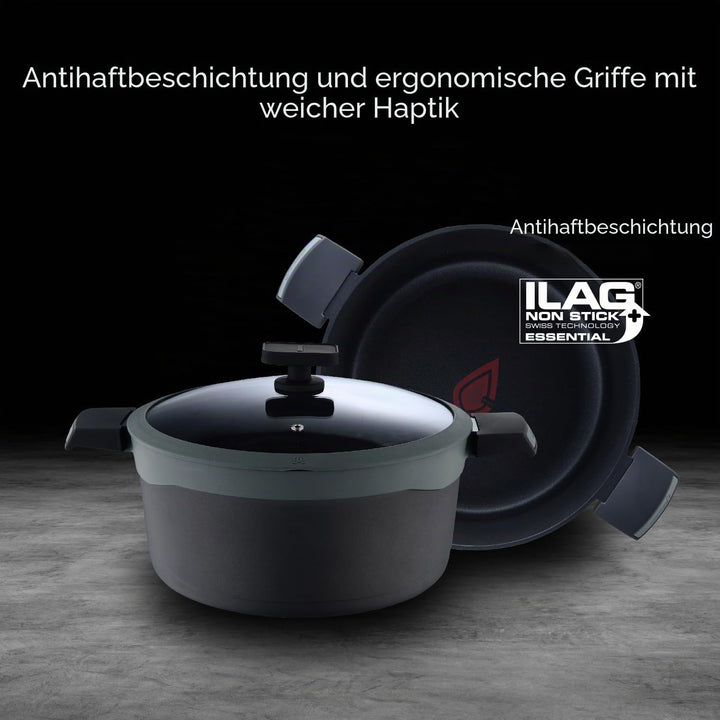 MasterPRO Gastro Reeco | 24 cm und 12 cm Höhe Stieltopf mit Deckel | Heatdot | Recycelter Aluminiumg