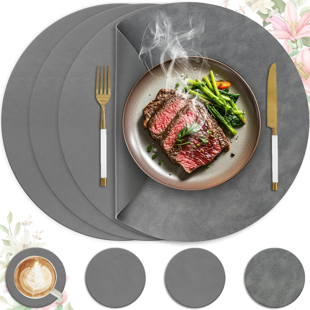 4er Set Tischset aus Leder-Imitat，Platzsets abwaschbar und wasserdicht，Platzdeckchen Lederoptik mit