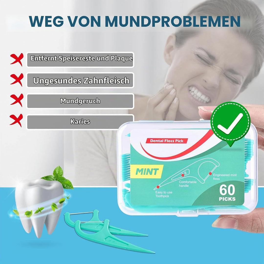 Zahnseide 300 Stk. Zahnseide Sticks Minze Zahnseide Zahnstocher mit Geschmack Mint Kunststoff Dental