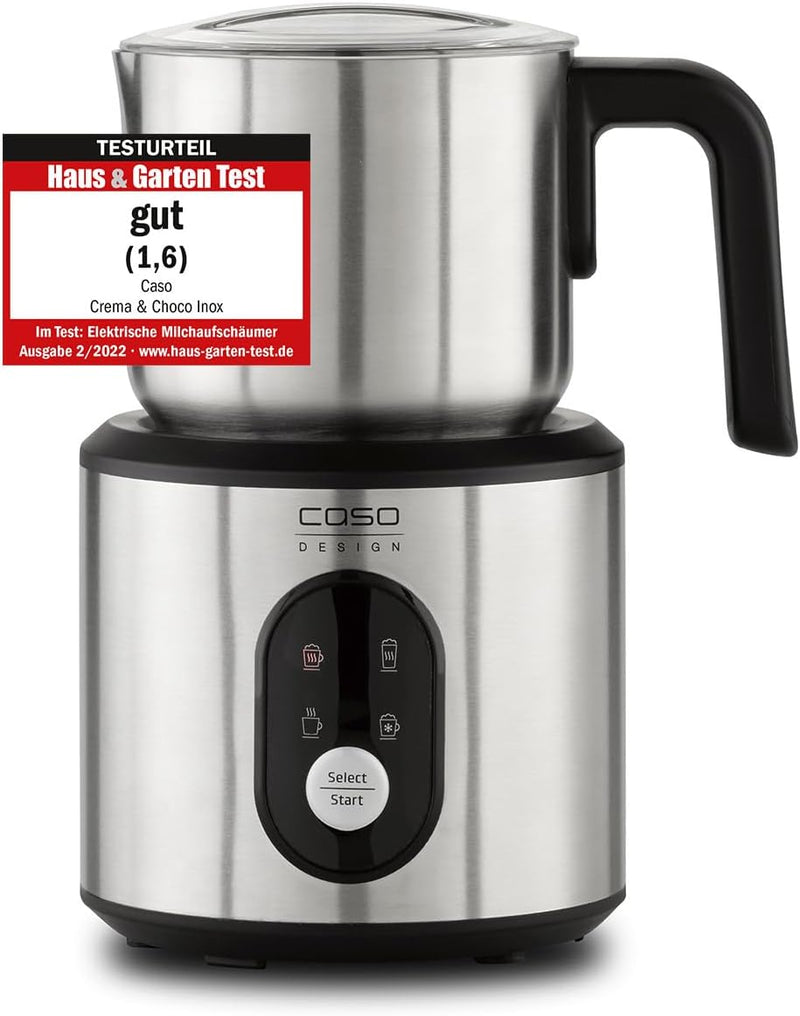 CASO Crema & Choco Inox, Milchaufschäumer für Kuhmilch und Pflanzenmilch, Kalter Milchschaum, Heisse