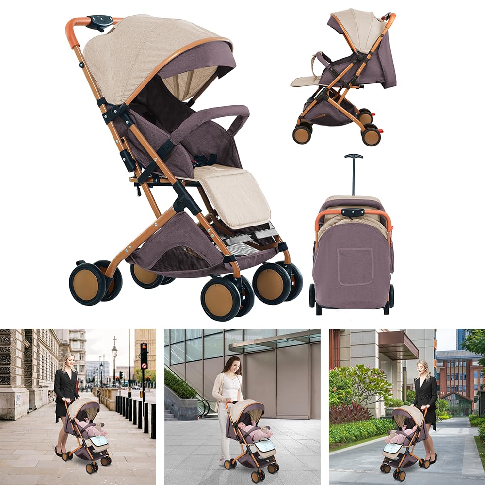 Ultrakompakter Kinderwagen von 0 bis 6 Jahren, Reisekinderwagen mit 5-Punkt-Sicherheitsgurt, Aufbewa