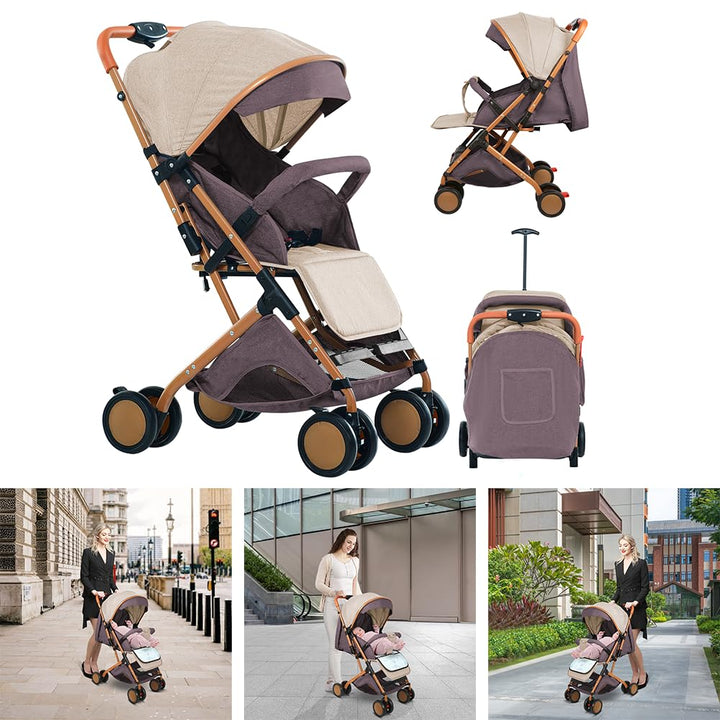 Ultrakompakter Kinderwagen von 0 bis 6 Jahren, Reisekinderwagen mit 5-Punkt-Sicherheitsgurt, Aufbewa