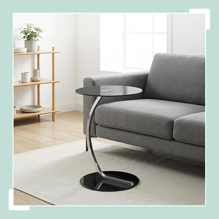 Relaxdays Beistelltisch, rund, für Wohnzimmer, modernes Design, Glas &amp; Stahl, H x D: 55 x 40 cm, Cou
