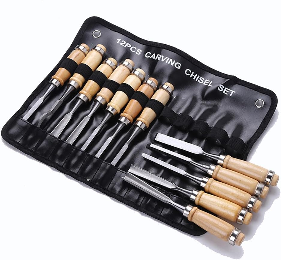 Professional Stechbeitel-Set – Eleoption 12 Stück Sharp Holzbearbeitungswerkzeuge mit Tragetasche –