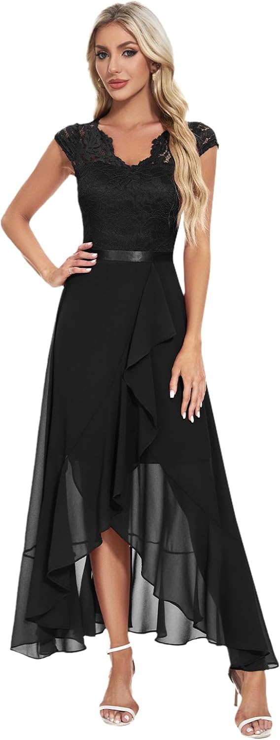 Bbonlinedress Abendkleider elegant für Hochzeit Spitzenkleid Chiffon Hi-Lo Kleid Brautjunferkleid Pa