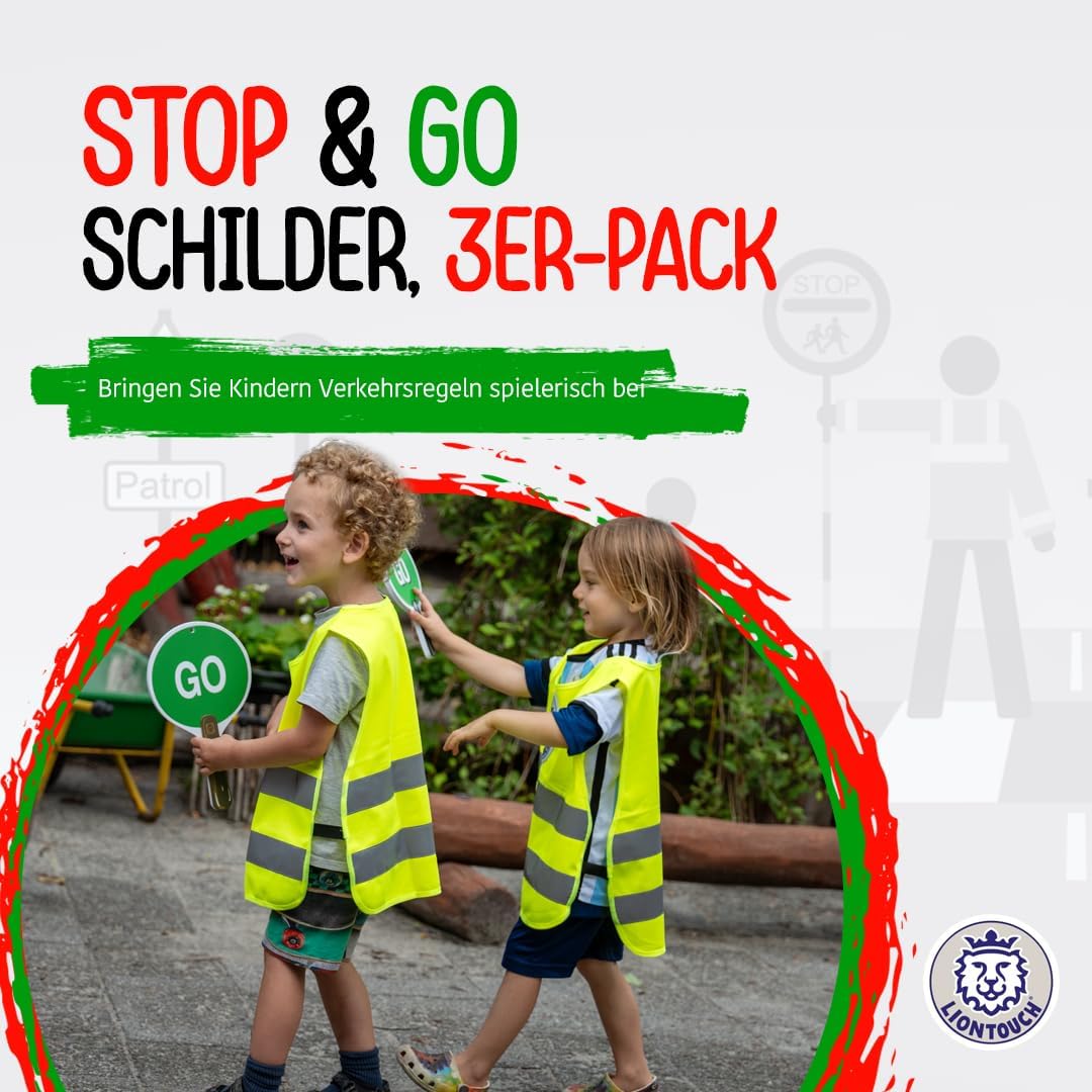 Liontouch - Stop & Go-Schilder, 3er-Pack, Rot & Grün | Ab 3 Jahre - 30 x 17 cm | Robuste, beidseitig