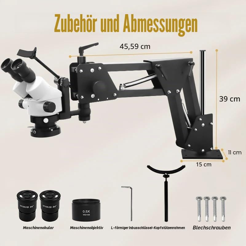 Professionelles Schmuckmikroskop mit Federarm und Universalhalterung, 7–45X kontinuierlicher Zoom, g