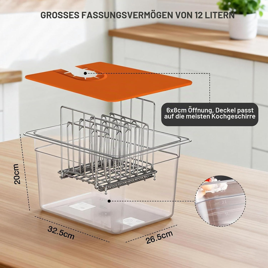 Sous Vide Behälter 12L, Sous Vide Container mit Silikonhülle & Rack für Meisten Sous Vide Garer, Mul