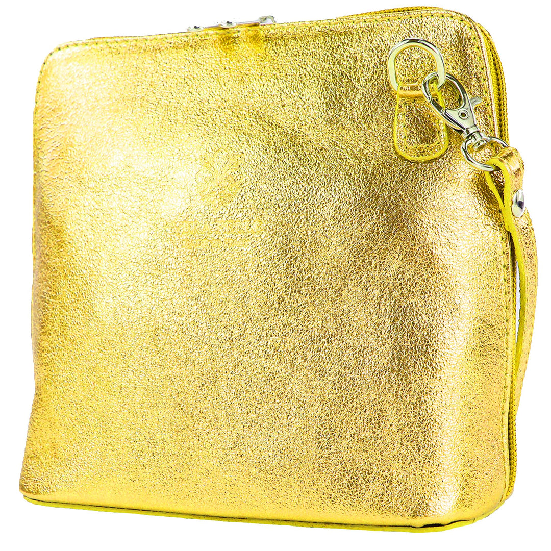 modamoda de - T94 - ital kleine Umhängetasche aus Glattleder Gold-metallic, Gold-metallic