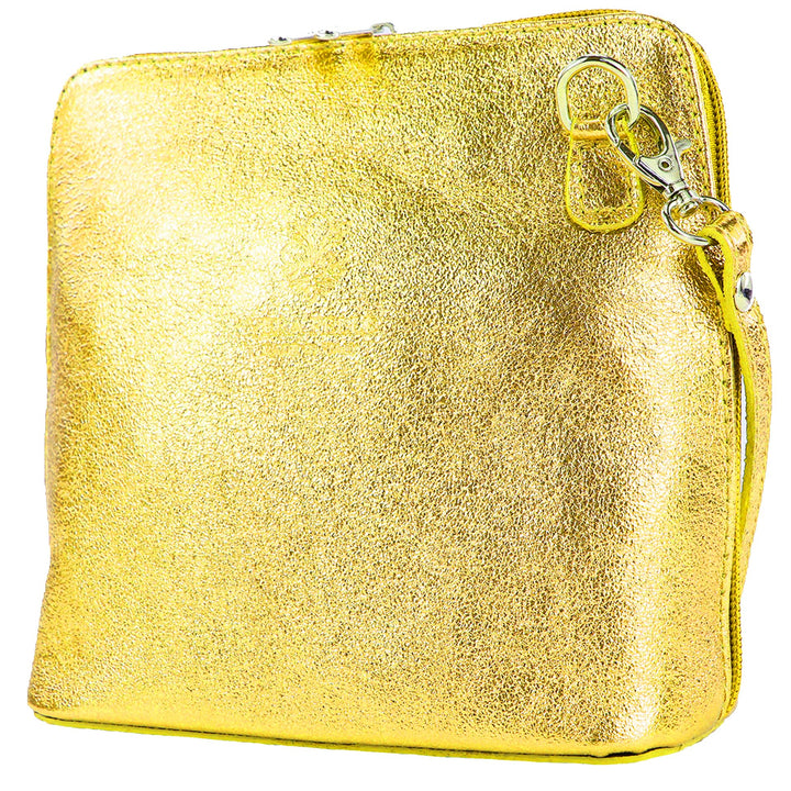 modamoda de - T94 - ital kleine Umhängetasche aus Glattleder Gold-metallic, Gold-metallic