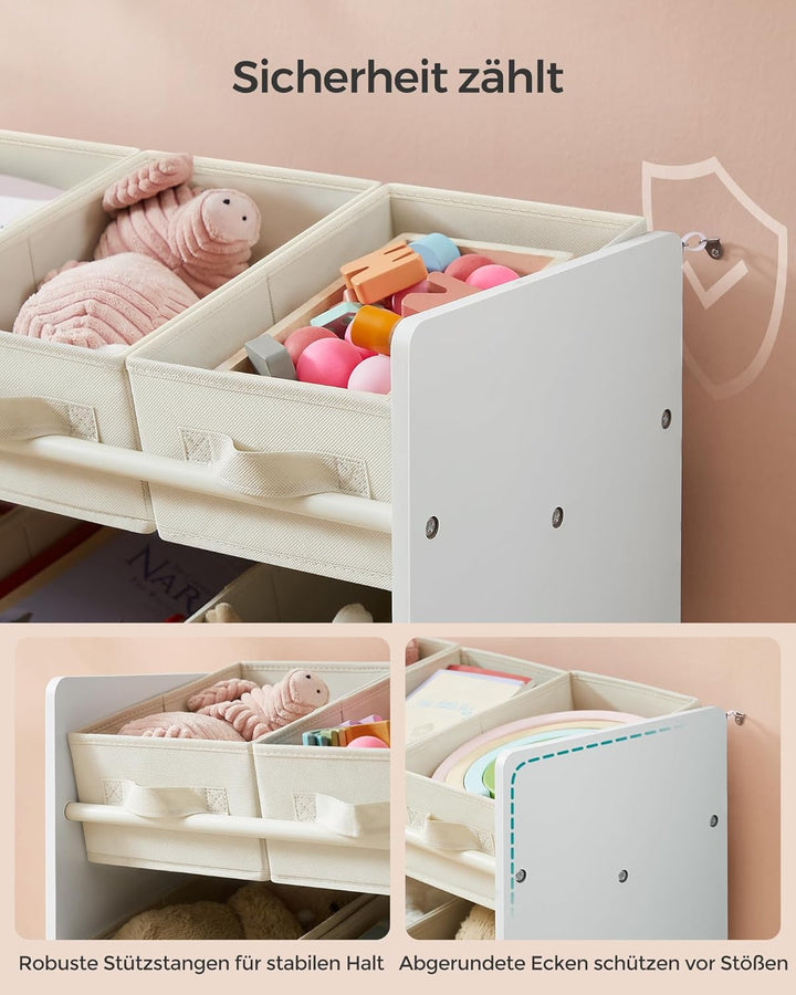 SONGMICS Kinderregal, Spielzeugregal, Bücherregal Kinder, mit 9 Aufbewahrungsboxen aus Vliesstoff, K
