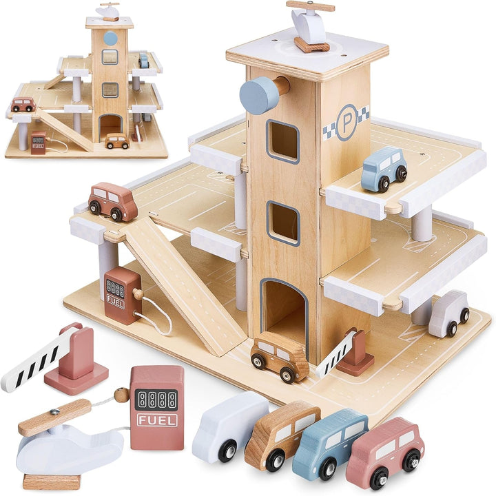 Mamabrum, Parkhaus für Kinder mit Accessoires, Auto Garage Holzgarage Kinder Holzspielzeug für Junge