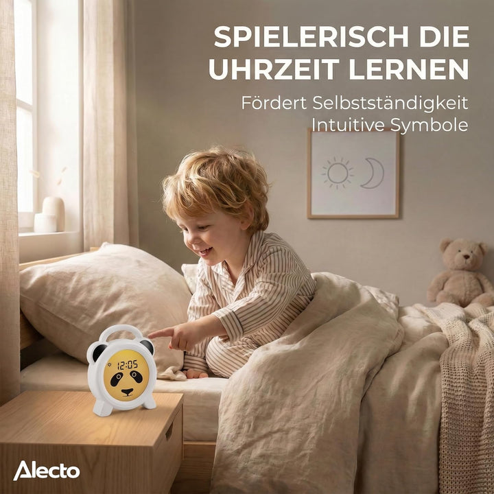Alecto BC100PANDA Wecker Kinder - Kinderwecker USB Aufladbar - Kinder Wecker mit Nachtlicht - Schlaf