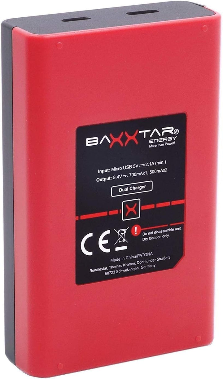 Baxxtar Pro NP-W126s NP-W126 Akku-Pack für Fuji mit Mini Lader 18612 LCD DUAL (Eingang USB-C und Mic