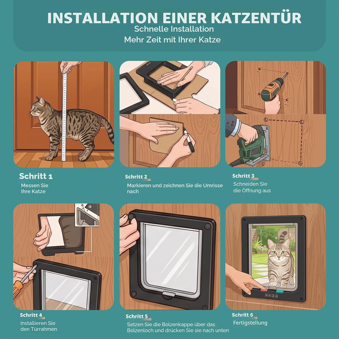 Ycozy XL Katzentür Aussengrösse 27.8 x 25cm 4 Wege Verriegelung Indoor Haustier Tür für Innen Aussen