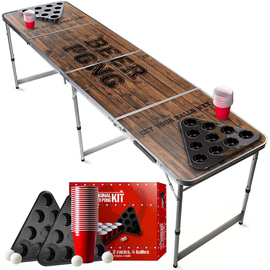 Beer Pong Original Cup® - Bierpong Tisch + 22 Becher + 2 Racks + 4 Bälle - Zusammenklappbarer, trans