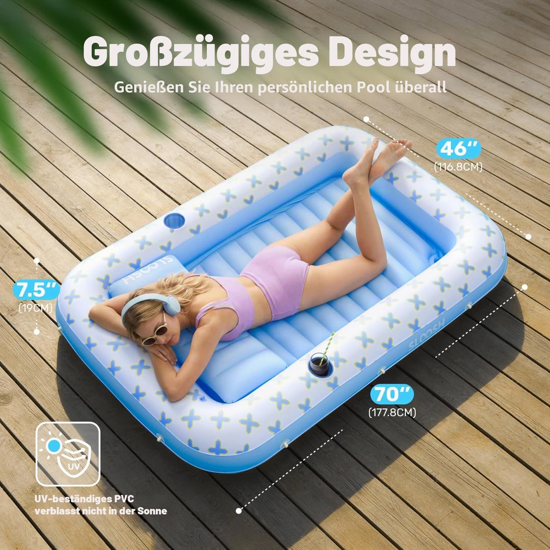 Sloosh aufblasbarer Sonnenpool, Luftmatratzte Pool, Sonnenbad mit abnehmbarem Kissen, persönlicher L