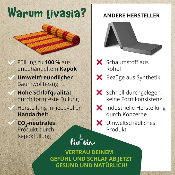 livasia Rollmatte Rollmatratze L-200x110x4,5cm, Gästebett Gästematratze 1 Person, Reisebett Kofferra