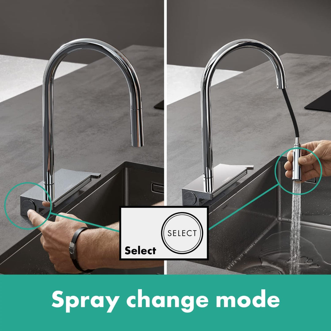 hansgrohe Küchenarmatur Aquno Select M81 (Wasserhahn Küche, Schlauchbox und Abtropfsieb, 360° schwen