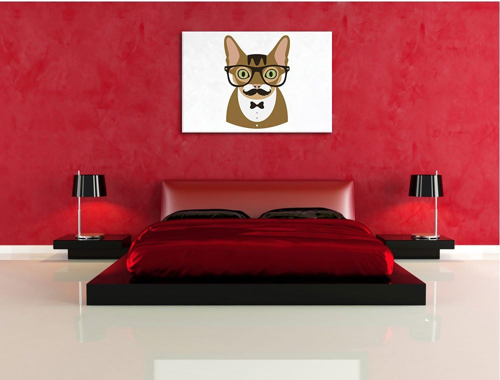 Pixxprint Hipster Katze (Main Coon) als Leinwandbild/Grösse: 100x70 cm/Wandbild/Kunstdruck/fertig be