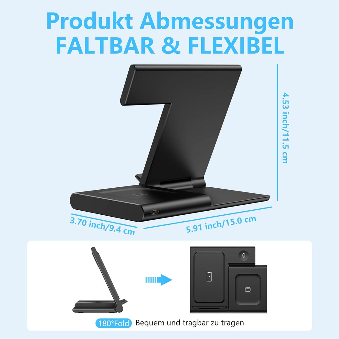 Ladestation Apple Watch und iPhone, 3 in 1 Ladestation für iPhone 17/16/15/14/13/12/11/Pro/Max/Plus,