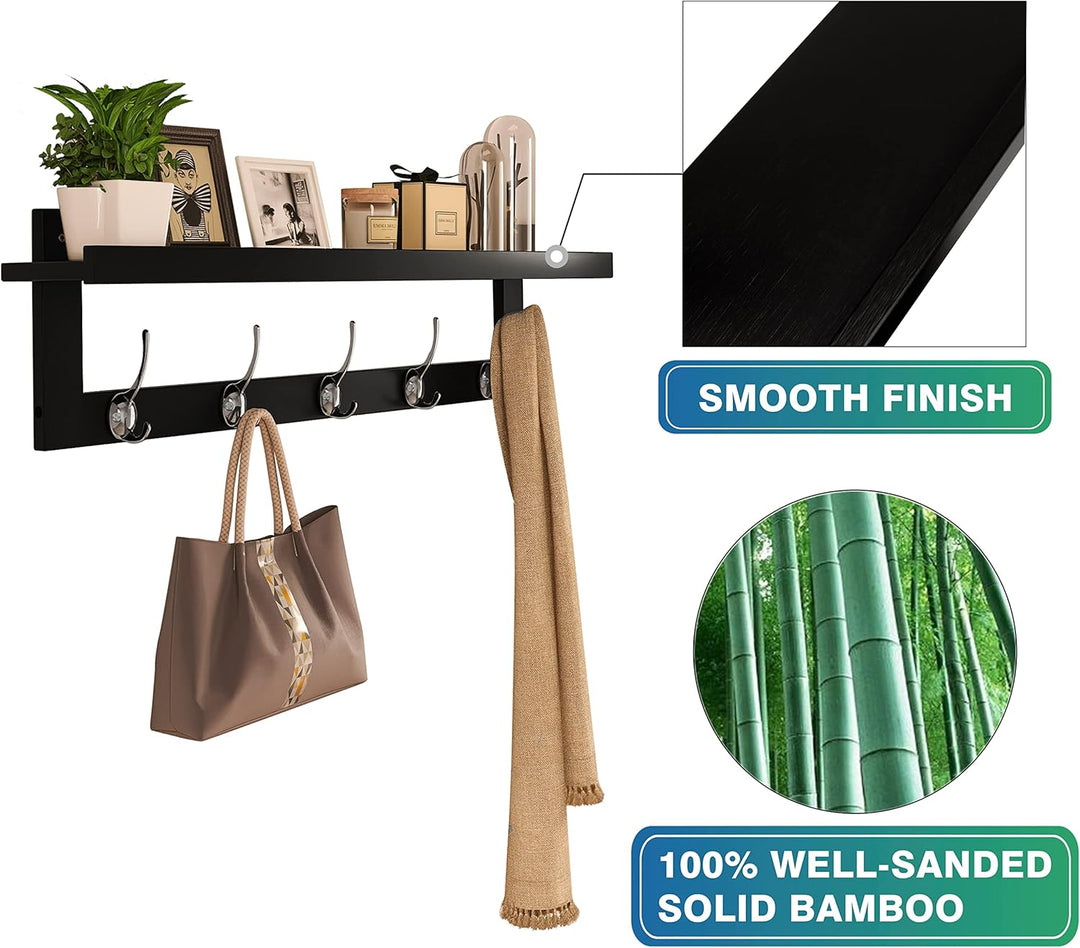 SMIBUY Kleiderhaken mit Regal Wandmontage, 74 cm Eingangsbereich Garderobe für Wand, Bambus-Hängereg
