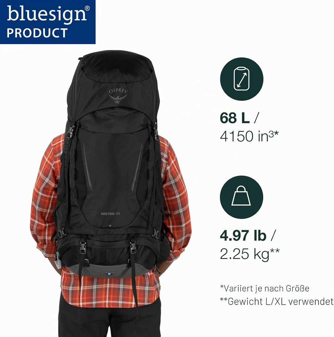 Osprey Herren Kestrel 68 Backpack (1er Pack) L-XL Schwarz, L-XL Schwarz