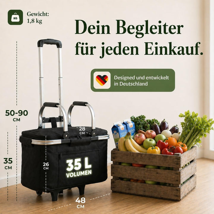 Balivia Einkaufskorb mit Rollen, faltbar & isoliert 35 L Volumen Einkaufstrolley Thermo für Einkauf,