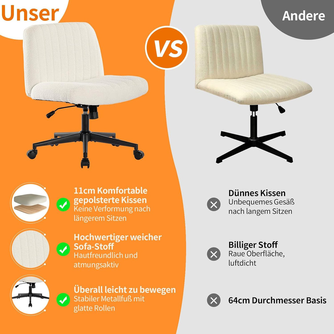 Bosmiller Bürostuhl Ohne Armlehnen Höhenverstellbar Schreibtischstuhl mit Rollen Armless Office Chai