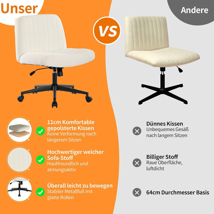 Bosmiller Bürostuhl Ohne Armlehnen Höhenverstellbar Schreibtischstuhl mit Rollen Armless Office Chai