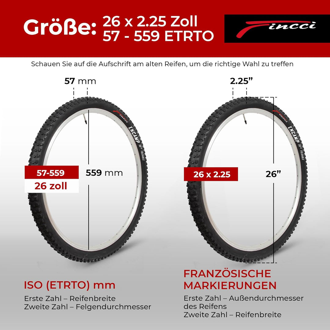 Fincci Encamp Paar 26 x 2,25 Zoll 57-559 Faltbar Reifen für Rennrad Mountain MTB Schlamm Schmutz Off