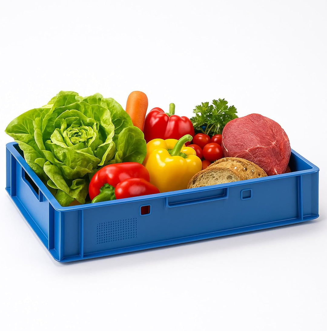 BURI 10 Stück Fleischkiste E1 Lagerkiste 60x40x12,5 cm Metzgerkiste Eurobox Blau - flache Stapelkist