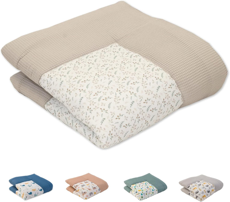 ULLENBOOM ® Baby Krabbeldecke 120x120 cm gepolstert - Floral-Sand (Made in EU) - Krabbeldecke für Ba