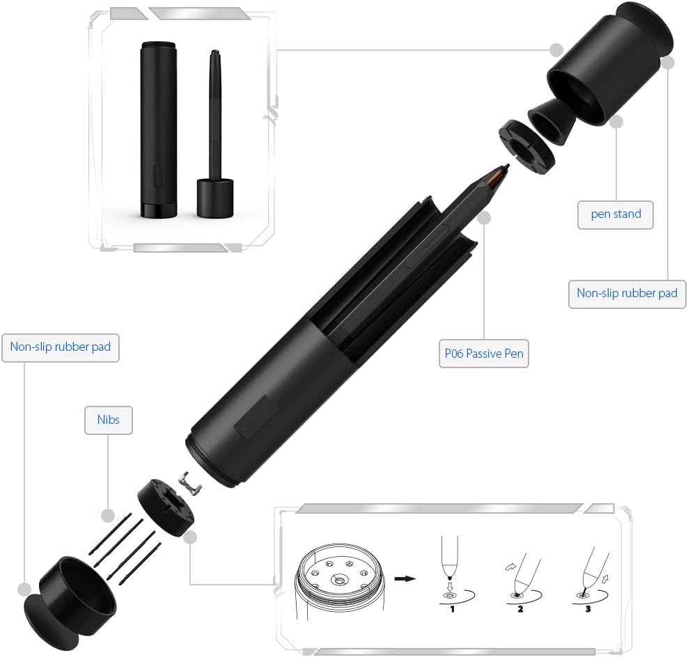 XP-PEN Deco 02 Grafiktablet,10x5,63 Zolll Drawing Tablet, batteriefreier P06 Stift mit Radiergummi 8