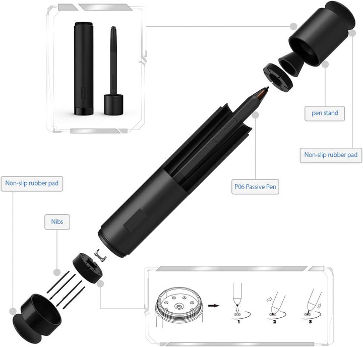XP-PEN Deco 02 Grafiktablet,10x5,63 Zolll Drawing Tablet, batteriefreier P06 Stift mit Radiergummi 8