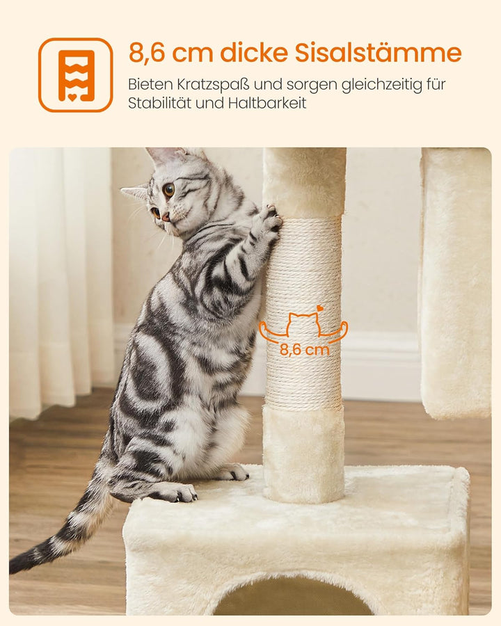Feandrea Kratzbaum, 84 cm Katzenbaum, L, Katzenhaus für grosse Katzen bis zu 7 kg, grosse Plattform,