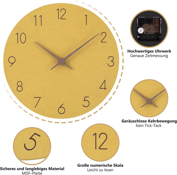 MDF Holz Wanduhr Ohne TickgeräUsche Lautlos Modern Quarz Gross Batterie Betriebene Wanduhr Einfach z