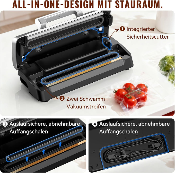 Gavasto Vakumierergerät für lebensmittel 90kPa, 9L/min Folienschweissgerät, Leistungsstarkes Vakuumi